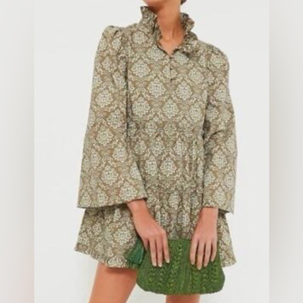 Tuckernuck Green and Cream Patterned Mini Dress